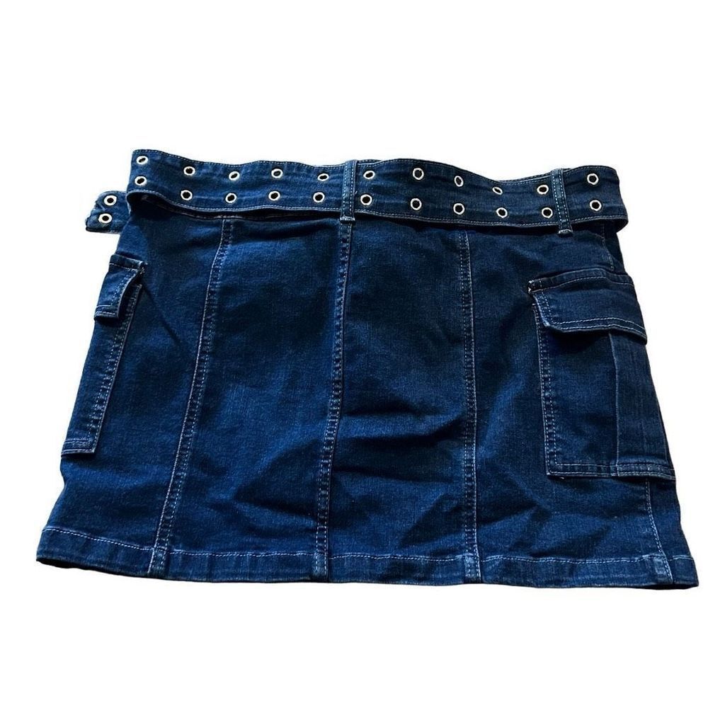 Windsor blue denim belted cargo mini skirt size large